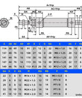 Technical diagram of PNEUMATIC 25mm Bore 150mm Stroke Air Cylinder Double Action with dimensions and fittings overview.
