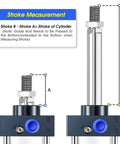 PNEUMATIC Air Cylinder SC 63-250 PT 3/8; Bore: 2 1/2 inch, Stroke: 10 inch, dual action seen with stroke measurement guide.