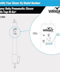 Diagram of a Heavy Duty Pneumatic Screen & Storm Door Closer with EZ-Hold, model V2012WH, showing adjustable speed features.