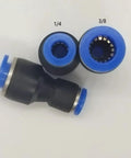Push To Connect Pneumatic Fittings Straight Reducer Union Adapter Three Eighths Inch To One Quarter Inch Quick Connect Snaps On And Off Plastic And Stainless Steel Pack Of Ten close-up