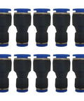 Push To Connect Pneumatic Fittings Straight Reducer Union Adapter Three Eighths Inch To One Quarter Inch Quick Connect Snaps On And Off Plastic And Stainless Steel Pack Of Ten