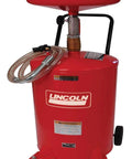 Lincoln 3601 Pneumatic 18 Gallon Pressurized Fluid Drain and Evacuation Tank, 45-72" Adjustable Funnel Height, Fluid Level Indicator, 14" Bowl, 150 PSI, 3" Swivel Casters, Steel Construction, Red