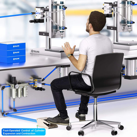 Man using PNEUMATIC 1/4"NPT Pneumatic Foot Pedal Valve Kit 3 Way 2 Position Threaded Rubber Nonslip Pressure Control FV320 in workshop