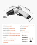 High-impact pneumatic hammer delivers 4500 BPM with a 1.57 in stroke, shown with four chisels for workshops and job sites.