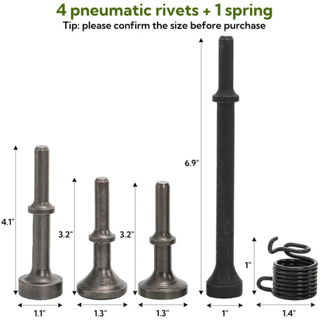 Smoothing Air Hammer Bits Set, 4 Piece With Spring, Pro Grade Heavy Duty Pneumatic Hammer Bit Kit, Alloy Steel With Oxide Finish