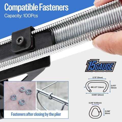 Close-up of 15 gauge fasteners compatible with the Compact Pneumatic Hog Ring Gun With 15 Gauge 3/4 Inch Crown Pliers.