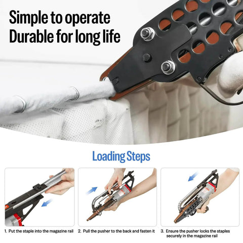 SC7E Pneumatic Hog Ring Gun With Extended Nose For Deep Access, used on mattress assembly
