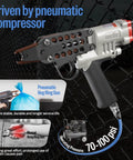 SC7E Pneumatic Hog Ring Gun With Extended Nose For Deep Access displayed near a pneumatic compressor