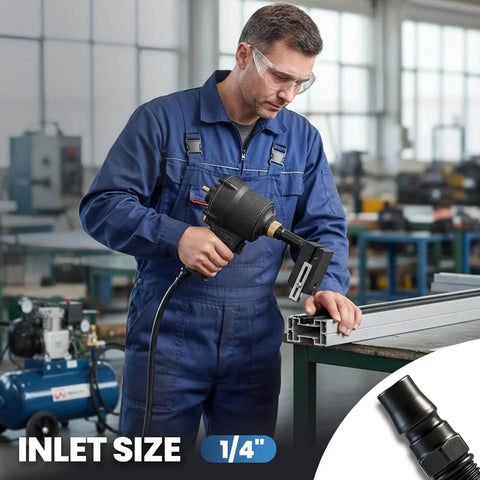 Worker using 8mm Pneumatic Hole Puncher For Metal Sheets Heavy Duty Air Punch Tool in a factory setting