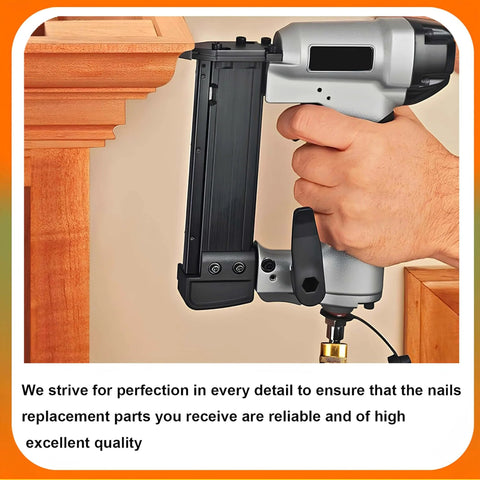 Pneumatic air hammer in use for nailing wood, held by hand. Industrial tool demonstrating precise workmanship.