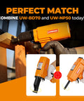 Pneumatic Nail Puller Denailer for Reclaimed Wood Pallets Fences Barn Wood and Decks with lightweight aluminum body, 80-120 PSI, shown in use
