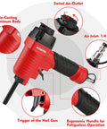 Pneumatic Nail Remover And Denailer For Wood Work Pieces Heavy Duty Punch Nailer Puller 60 To 100 PSI With 6mm Nose, red body