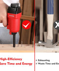 A pneumatic nail remover and denailer for wood work pieces heavy duty punch nailer puller used on a wooden board, shown next to a hammer.