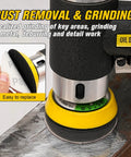 Pneumatic Orbital Sander Kit 1 2 3 Inch With 45 Discs And 3 Backing Pads in use on metal surface for rust removal