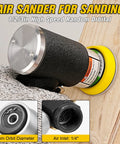 Pneumatic Orbital Sander Kit 1 2 3 Inch With 45 Discs And 3 Backing Pads in use on wood surface.