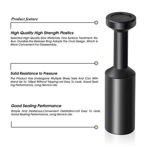 Quarter Inch Push To Connect Pneumatic Fitting Plug Made From PBT Resin Plastic Black No Fuss Quick Install 0 To 145 Psi