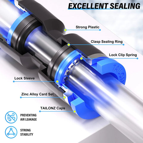Close-up of 30 Pcs Pneumatic Straight Push Connectors Set Plastic Quick Release Air Line Fittings showing sealing components.