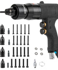 Industrial Grade Pneumatic Rivet Nut Gun Kit With Heads For 10-24 1/4 5/16 And 3/8 Inch Sizes Quick Change Nosepiece 20 Mandrels Included Air Rivnut Pull Setter For Auto Body Metal Fabrication And Heavy Duty DIY Projects