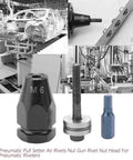 Pneumatic Rivet Nut Head Set For Air Riveters M5 M6 M8 M10, Four Size Kit With Hex Straight Shank displayed with attachments.