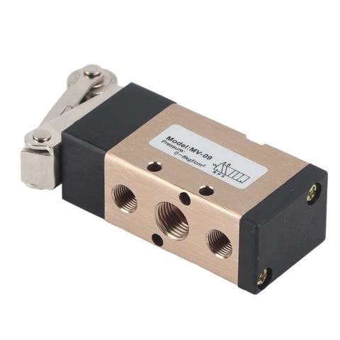 Front view of 2 Position 5 Way Pneumatic Hand Pull Valve Roller Type Pneumatic Mechanical Valve 1/4" PT Port MV-09.