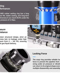 Infographic showing sealing performance, pressure resistance, and locking force of pneumatic push-to-connect fitting components