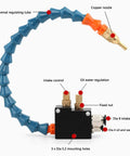 Diagram of pneumatic machine tool spray assembly with universal cooling tube featuring copper nozzle for metalworking cooling.
