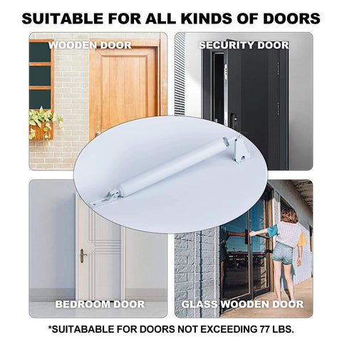 Storm Door Closer,1 Set Screen Door Closer,Pneumatic Door Bracket shown in white, suitable for wooden, security, bedroom, glass wood doors.