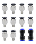 10 Pcs Pneumatic Straight Fittings And 2 Pcs Plastic Push To Connect Straight Union Tube Fittings For PTFE Tubing 4 Mm Outer Diameter And M6 Thread Zinc Alloy And Plastic Build Easy Install Reliable Seal