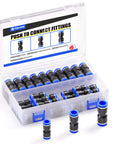 Box of 30 Pcs Pneumatic Straight Push Connectors Set Plastic Quick Release Air Line Fittings For Quarter Inch To Three Eighth Inch Tubing Two Way