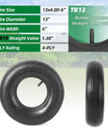 4.00-6 replacement pneumatic tires and inner tubes, universal fit 13” tires, TR13 straight valve, for wheelbarrows and carts