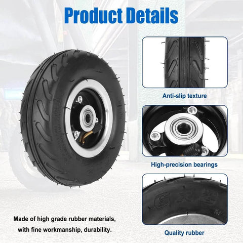 6x2 Inch Pneumatic Tire Wheel with Alloy Hub M10 Inflatable Air Wheel for Scooter Trolley Cart with anti-slip texture and quality rubber.