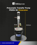 COSMOSTAR P0204 2:1 Air Operated Pneumatic Oil/Chemical Transfer Pump in 5-gallon drum, stainless steel with dimensions