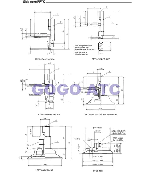 Technical diagram of PFTK 80 Pneumatic Vacuum Suction Cup NBR Nitrile Rubber 15 To 95 Mm for industrial robot gripping heavy duty