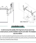 Installation diagram of Vertical Lift Hinge, Vertical Swing Lift Pneumatic Arm Kitchen Mechanical Hinge for cabinet width 19.69-35.43 inches.