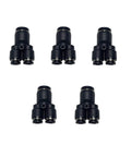Pneumatic Push To Connect Y Splitter Reducer Fitting Three Eighths Inch By One Quarter Inch By One Quarter Inch Outer Diameter Air Line Quick Connect Black Tube Fitting With Push Lock For Fast Easy Installation Durable PBT Plastic Pack Of Five on white background