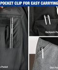 Aluminum LED Pen Light 4 Pack With Clip For Inspection And Emergency Use Includes 2AAA Batteries Pocket Sized Flashlight clipped to pants, backpack, and shirt pockets for easy carrying.