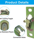 Two Set Pocket Door Hardware Kit For RV Sliding Doors Including Interior Hanger Rollers And Connection Plates Durable Heavy Duty Construction Complete Set With Four Hanger Plates And Eight Screws For Easy RV Interior Sliding Door Installation product details showing metal locking toggle, wear-resistant plastic, and connection holes.