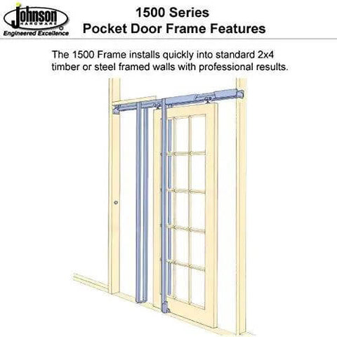 Soft Close Pocket Door Frame Kit for 2x4 Stud Walls 32x80 Inches illustration showing installation in a standard wall