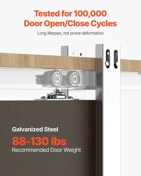 Close-up of Pocket Door Frame Kit For 24-36 Inch Wide Doors, 80 Inch High, galvanized steel track, supports 88-130 lbs