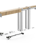 Pocket Door Frame Kit For 24-36 Inch Wide Doors, 80 Inch High, Two-Way Soft Close Mechanism, shown with installation materials