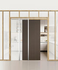 Pocket Door Frame Kit For 24-36 Inch Wide Doors, 80 Inch High, installed in a kitchen, wooden frame, sliding door visible