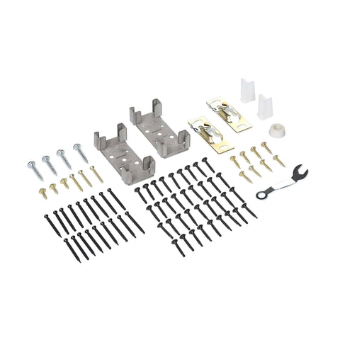 Soft Close Pocket Door Frame Kit for 2x4 Stud Walls 32x80 Inches hardware set, including steel brackets and screws.