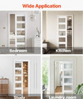 Sliding Pocket Door 30 X 80 With 5 Lite Frosted Glass And Hardware Kit in bedroom, kitchen, study, and laundry room settings