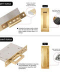 Pocket Door Edge Pull And Recessed Finger Flush Pull In Gold Finish Hidden Door Handle Set With Push Auto Bounce Switch Six Inch