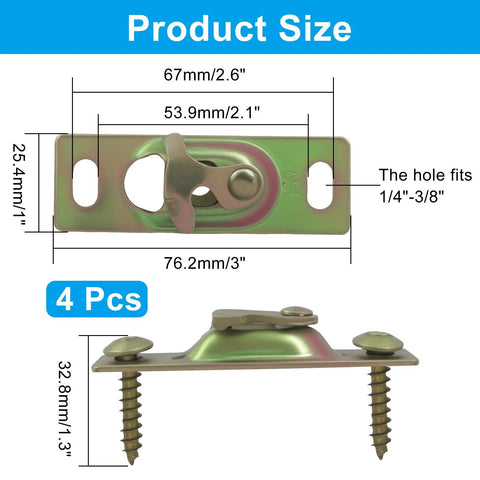 Two Set Pocket Door Hardware Kit For RV Sliding Doors Including Interior Hanger Rollers And Connection Plates Durable Heavy Duty Construction Complete Set With Four Hanger Plates And Eight Screws For Easy RV Interior Sliding Door Installation product size diagram with measurements