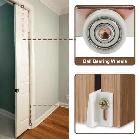 Complete Pocket Door Hardware Kit With 48 Inch Aluminum Track And Two One Inch Nylon Ball Bearing Hangers, Door Guides And Bumper Stop