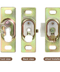 Complete Pocket Door Hardware Kit With 48 Inch Aluminum Track And Two One Inch Nylon Ball Bearing Hangers, front, back, and wheel view