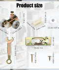 Components of Sliding Pocket Door Hardware Kit with measurements, includes hangers, wrench, screws, compatible with Johnson Part 1125 & 1500