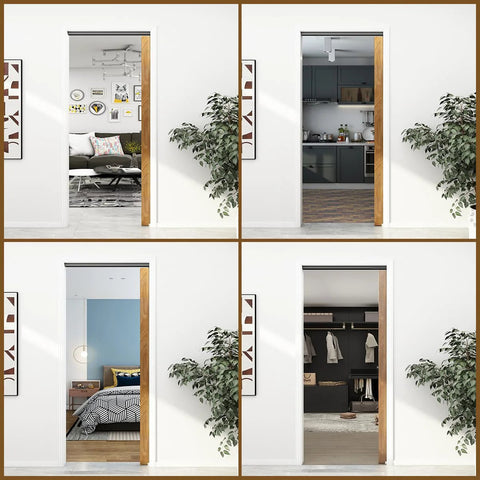 Pocket Door Hardware And Track Set 72 Inch Sliding Door installed in various household settings