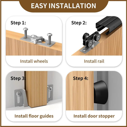 Step-by-step installation of Pocket Door Hardware And Track Set 72 Inch Sliding Door Aluminum Alloy Box Rail For Single Wooden Door